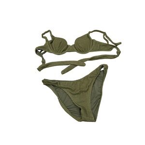 Somerfield Olive Green Textured Knit Bikini Set Triangle Top High Waist Swimsuit